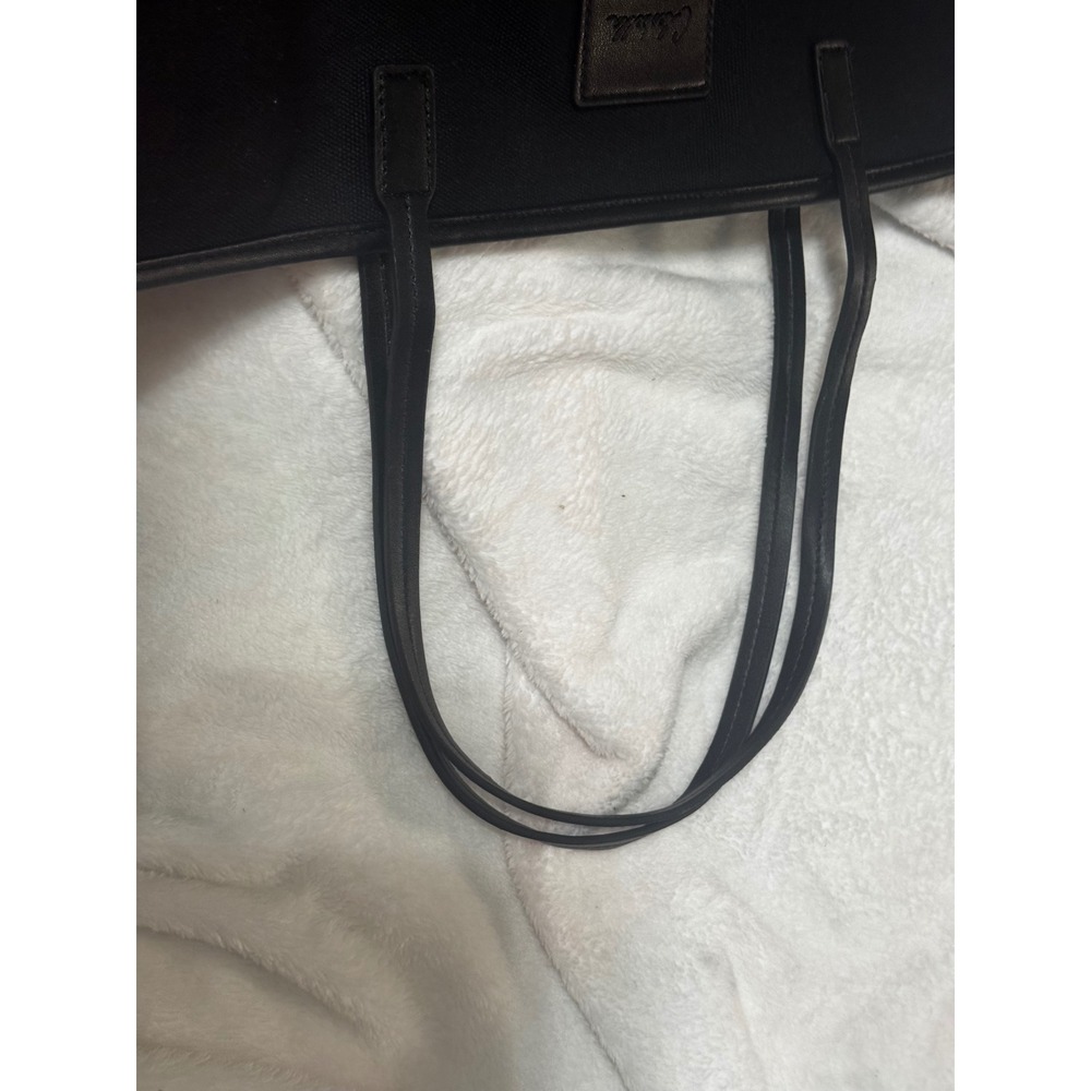 Cleobella Black Canvas Tote Bag Zip Top Carryall Faux Leather Trim Womens‎ - Picture 2 of 4